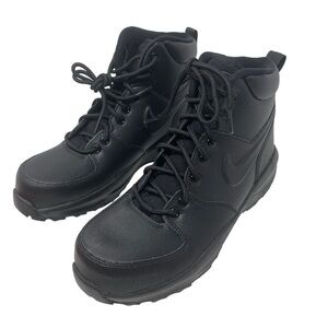 Nike Youth Size 6 Manoa Leather Triple Black Boots 454350-003 New